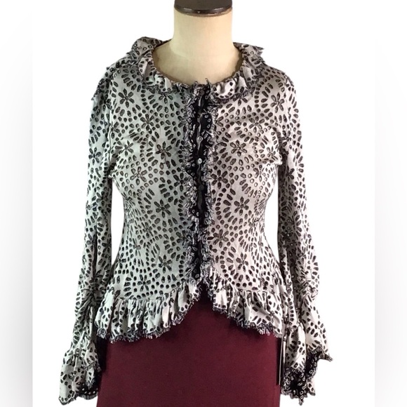 Balenciaga Printed Ruffle Silk Cardigan, Sz 42 , EUC - Picture 1 of 7